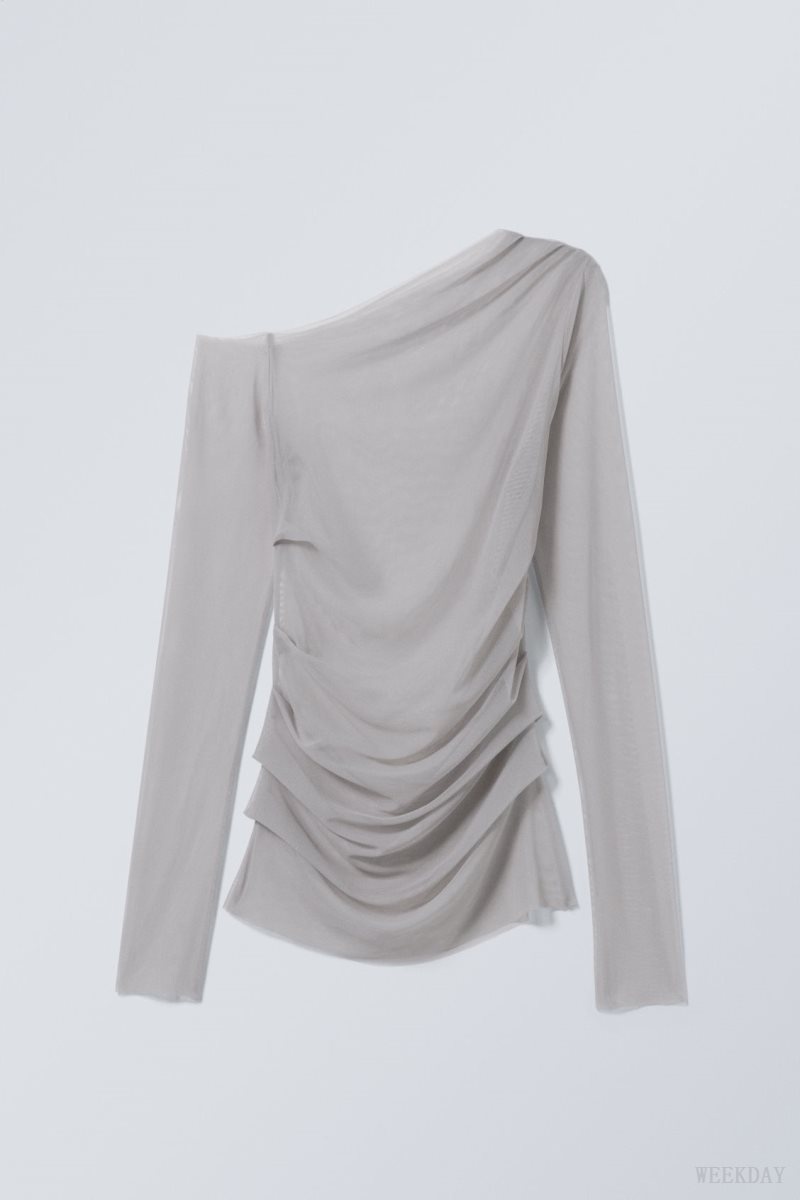 Weekday Transparent Drape Asymmetric Long Sleeve Light Grey | LNZZ1585