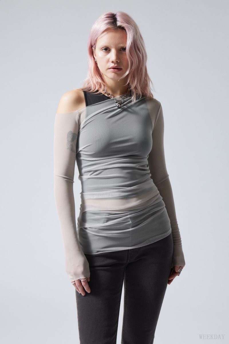 Weekday Transparent Drape Asymmetric Long Sleeve Light Grey | LNZZ1585