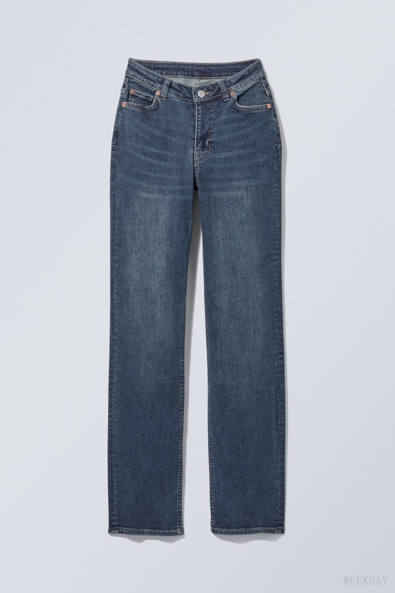 Weekday Twig Curve Mid Straight Jeans Blue | HFIV2840