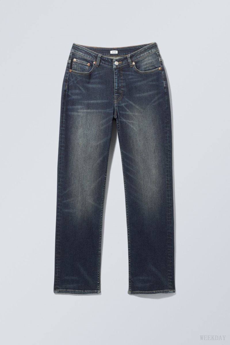 Weekday Twig Curve Mid Straight Jeans Blue | MZPN2073