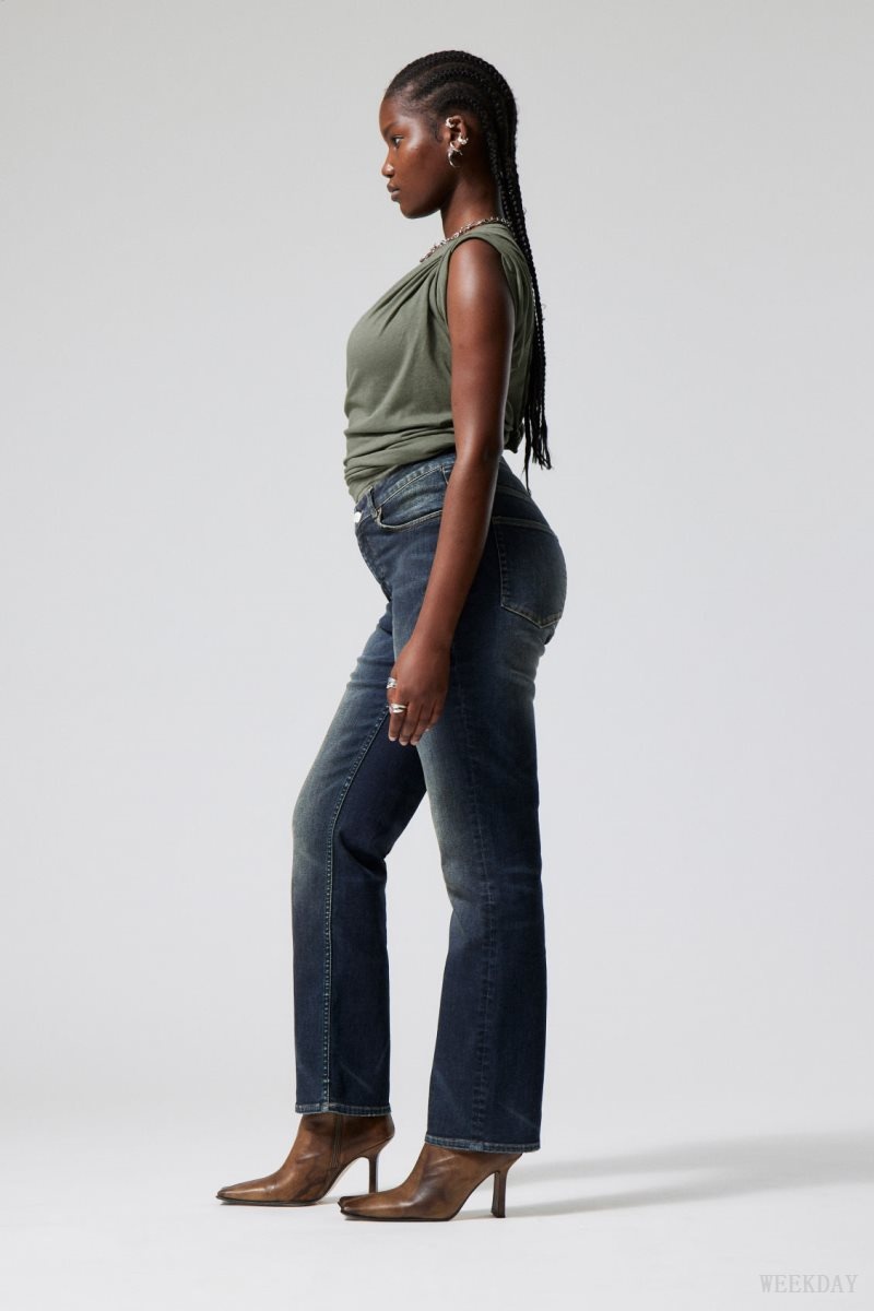 Weekday Twig Curve Mid Straight Jeans Blue | MZPN2073