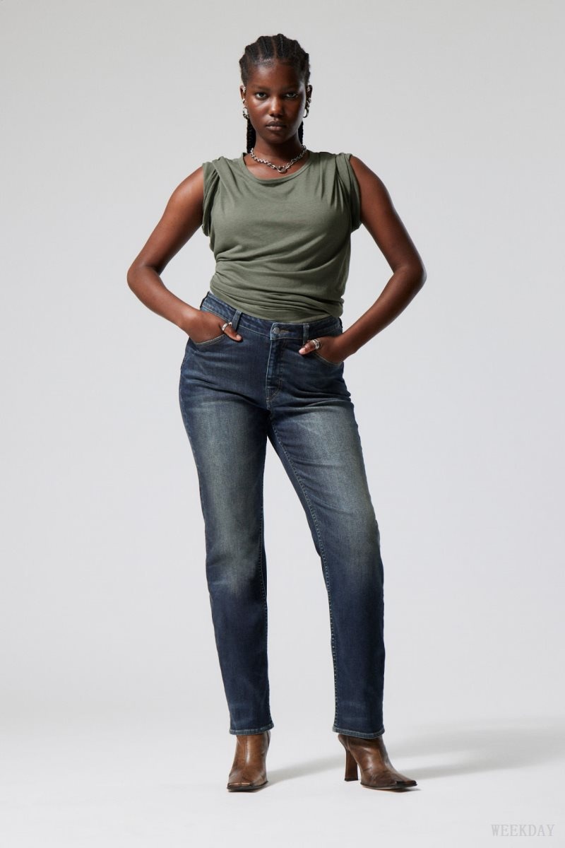 Weekday Twig Curve Mid Straight Jeans Blue | MZPN2073