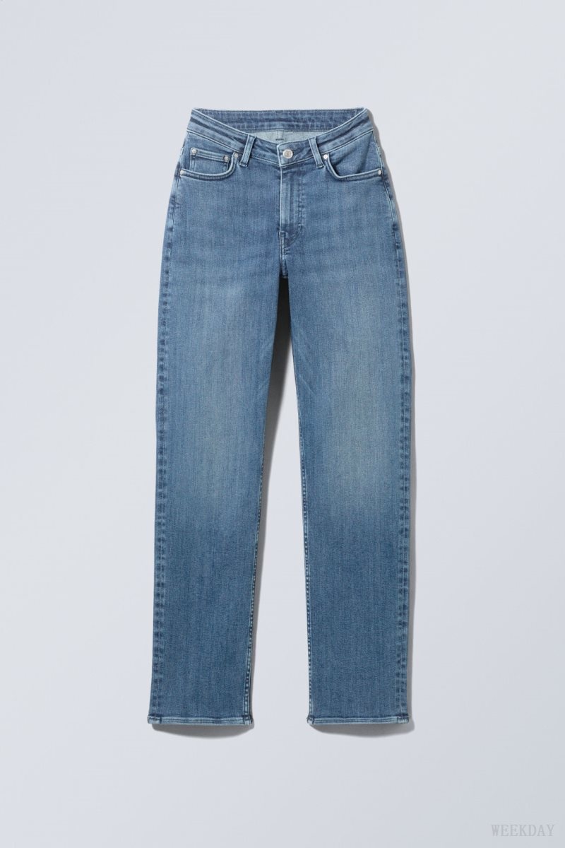 Weekday Twig Curve Mid Straight Jeans Deep Blue | SQPP7764