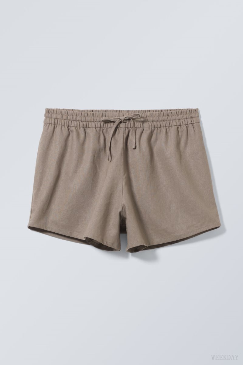 Weekday Tyler Linen Blend Shorts Dusty Mole | HVAJ2060