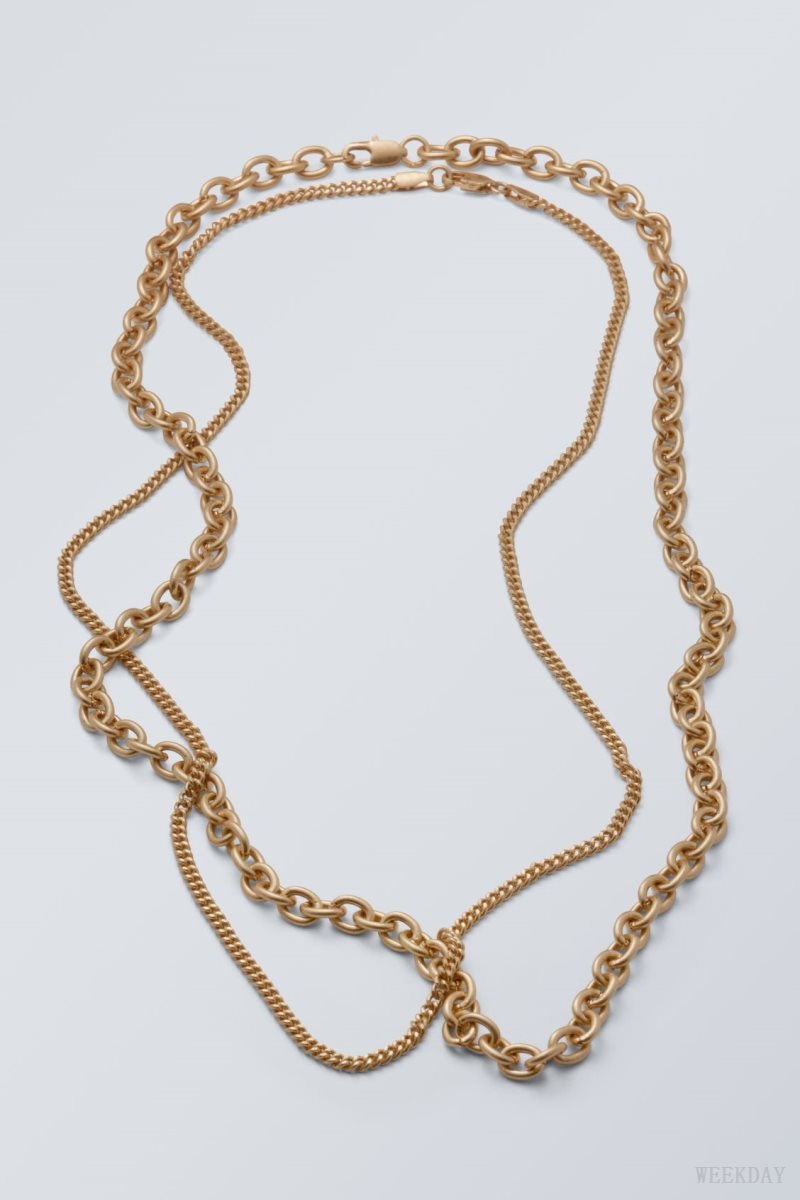 Weekday Uno Chain Necklace Set Gold | LTQH8322