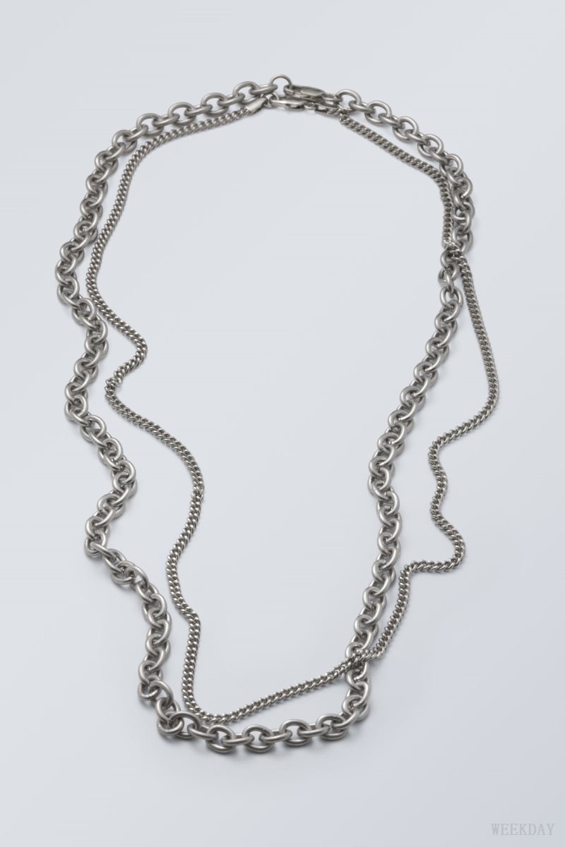 Weekday Uno Chain Necklace Set Silver | BBWL3555