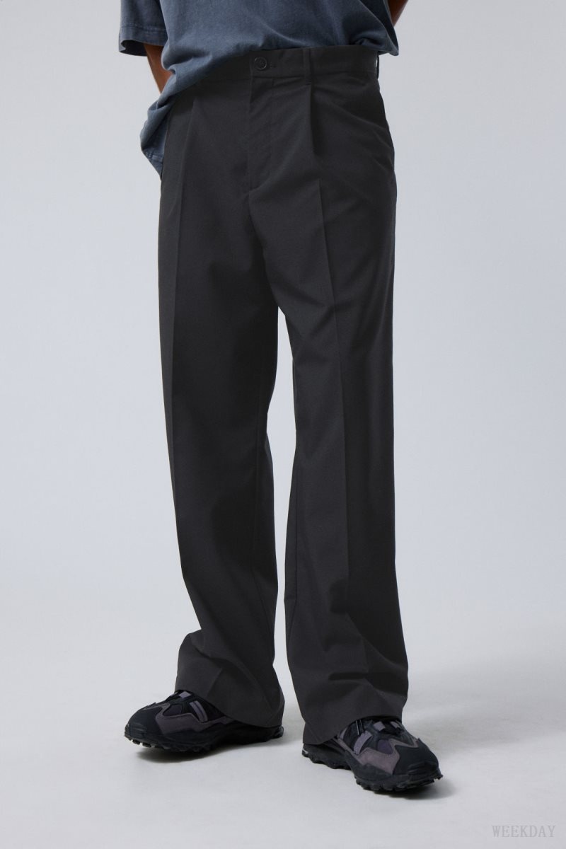 Weekday Uno Loose Suit Trousers Black | WLAD3176