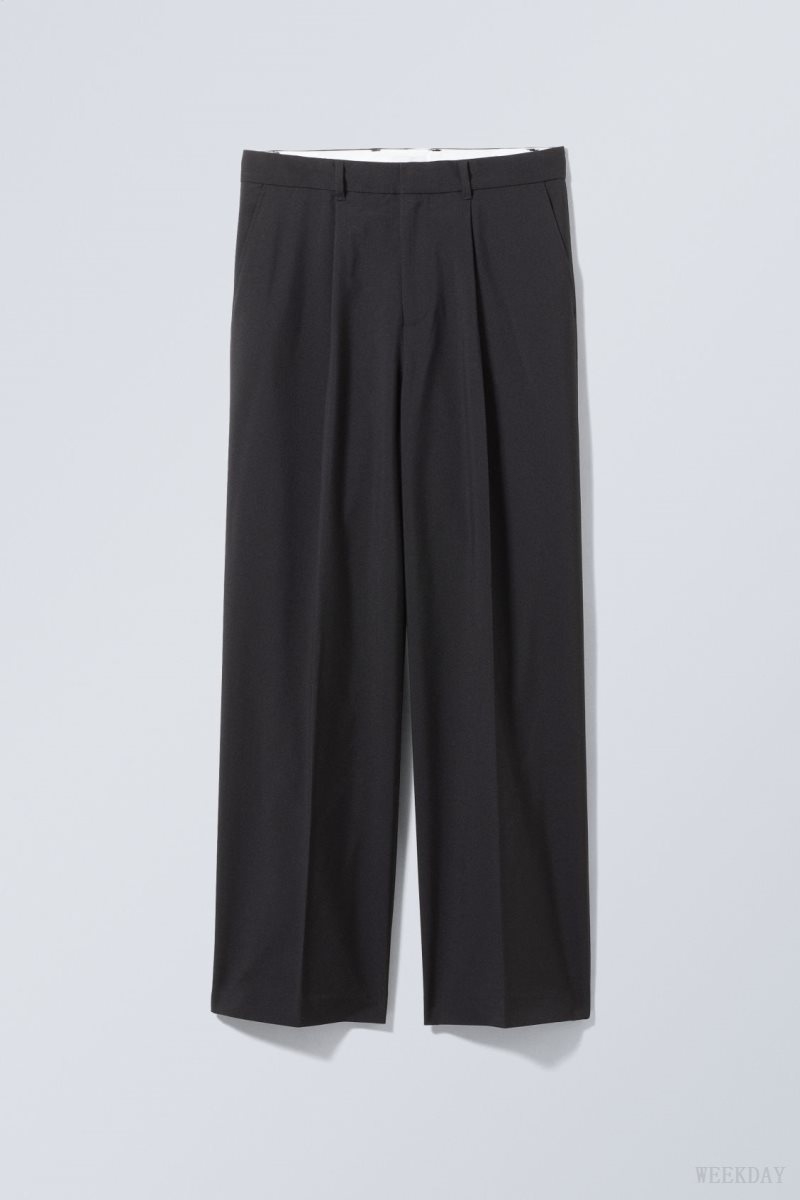 Weekday Uno Loose Suit Trousers Black | WLAD3176