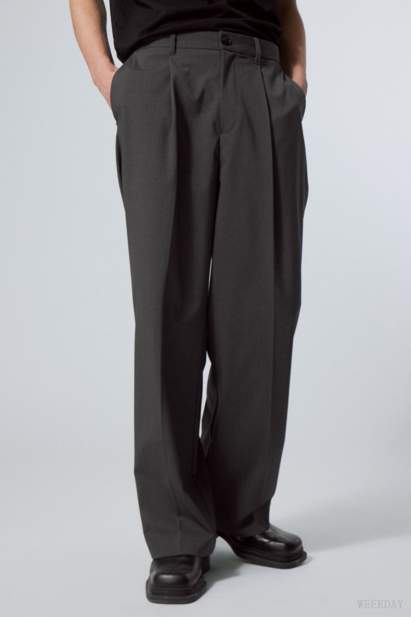 Weekday Uno Loose Suit Trousers Dark Grey | AKFC5473