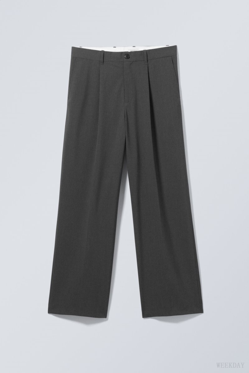 Weekday Uno Loose Suit Trousers Dark Grey | AKFC5473