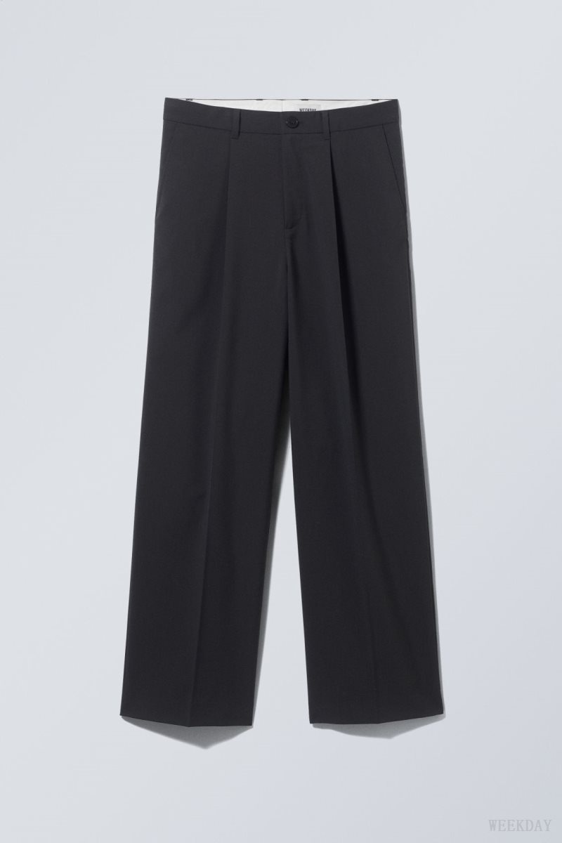 Weekday Uno Loose Suit Trousers Dark Grey | DBYM9199