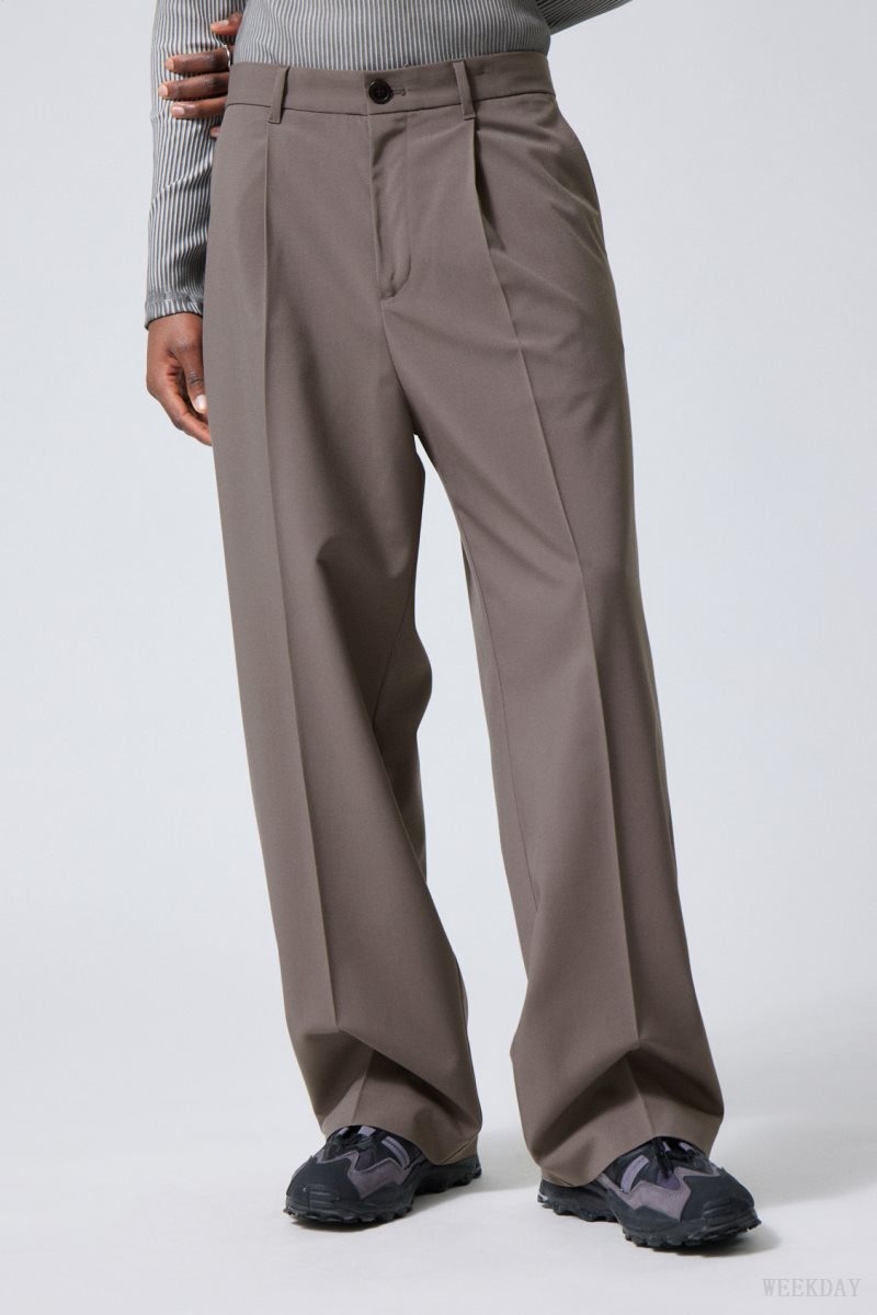 Weekday Uno Loose Suit Trousers Dark Mole | BSBG9663