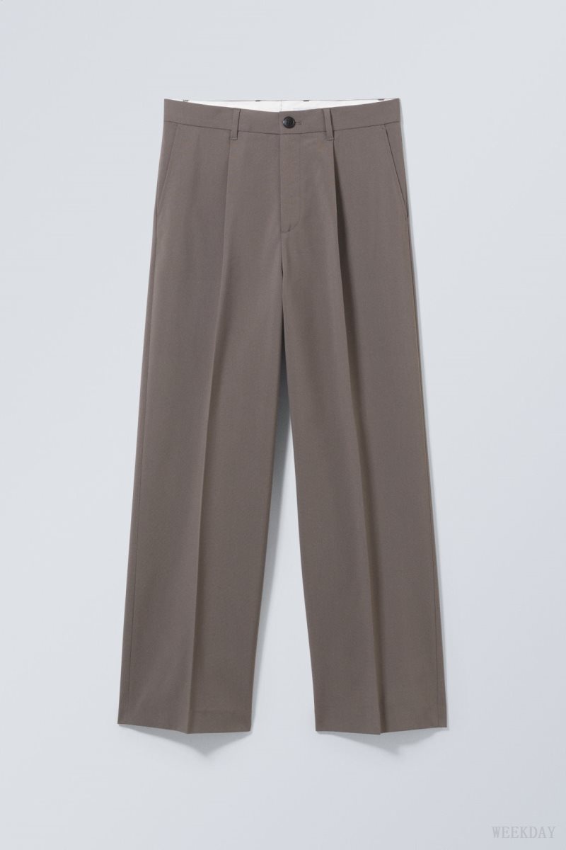 Weekday Uno Loose Suit Trousers Dark Mole | BSBG9663