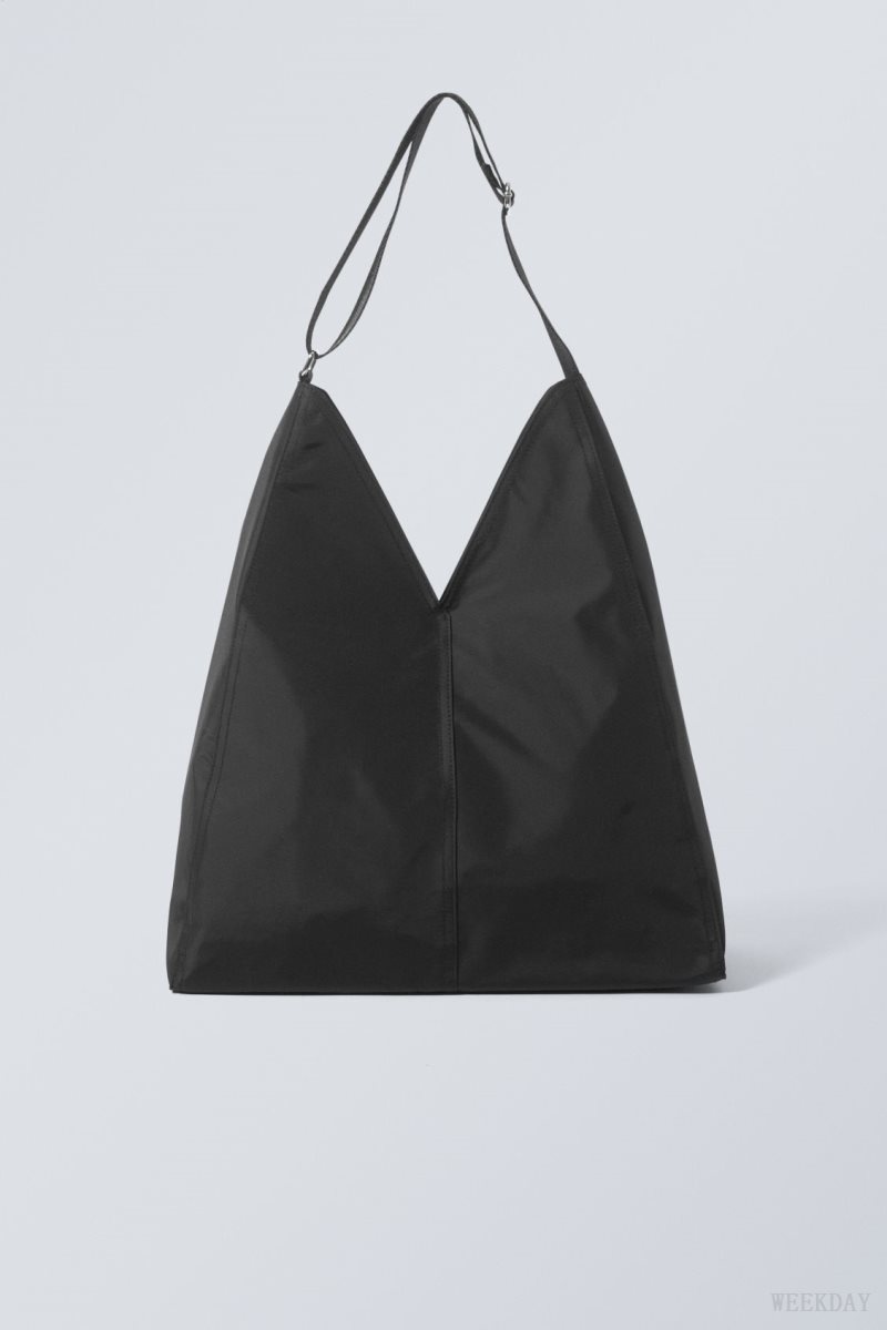 Weekday V-shaped Nylon Shoulder Bag Black | AKCI9296