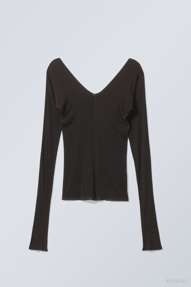 Weekday Yen Sheer Longsleeve Top Black | XGAP9140