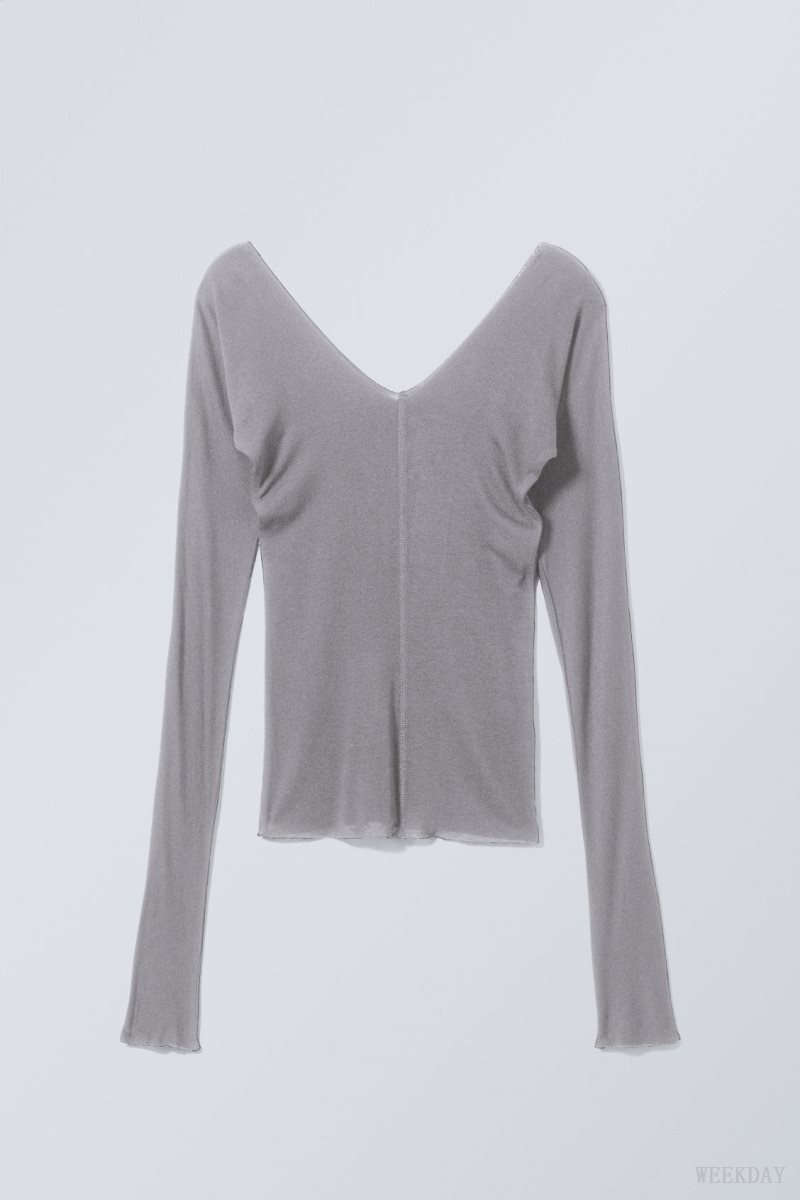 Weekday Yen Sheer Longsleeve Top Grey | EOQJ4083