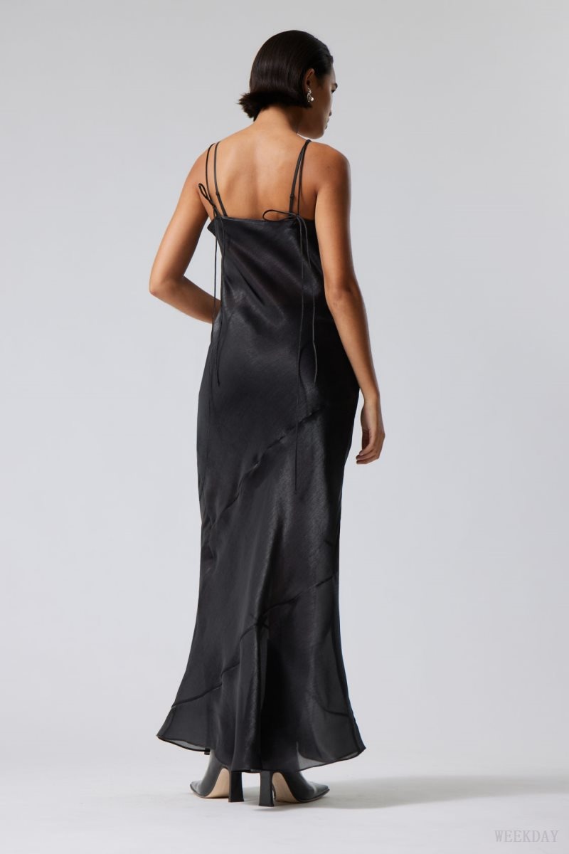 Weekday Yoko Sheer Slip Maxi Dress Black | LRQJ2099