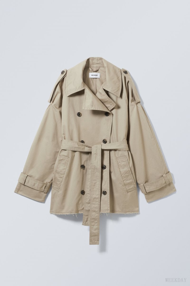 Weekday Zoey Short Frayed Trench Coat Beige | BCDI1414